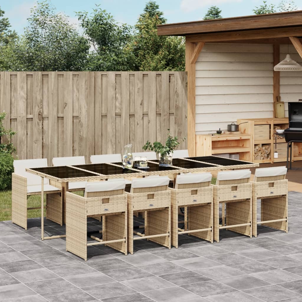 11-tlg. Garten-Essgruppe mit Kissen Beige Poly Rattan