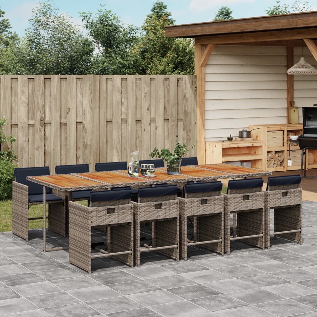 11-tlg. Garten-Essgruppe mit Kissen Grau Poly Rattan