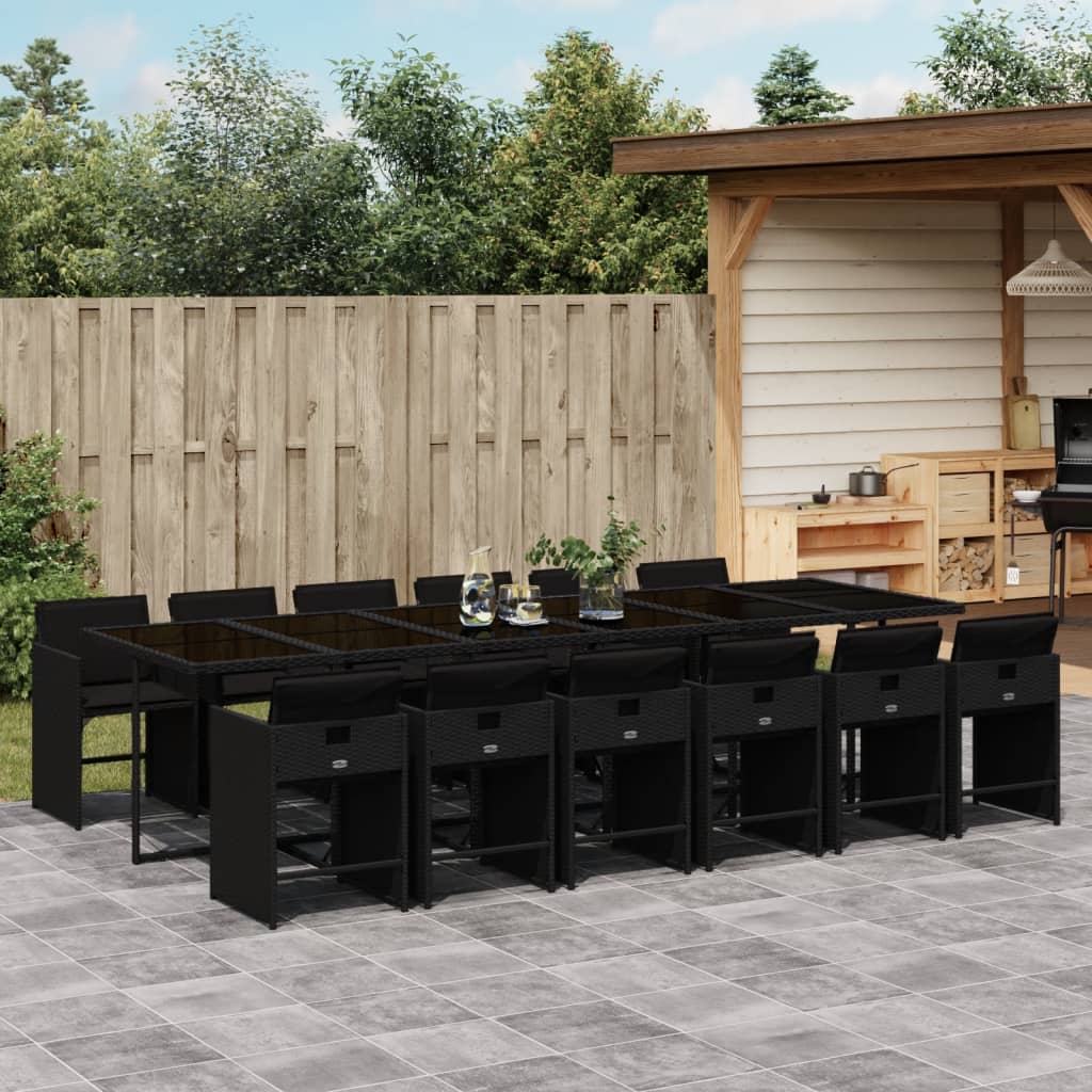 13-tlg. Garten-Essgruppe mit Kissen Schwarz Poly Rattan