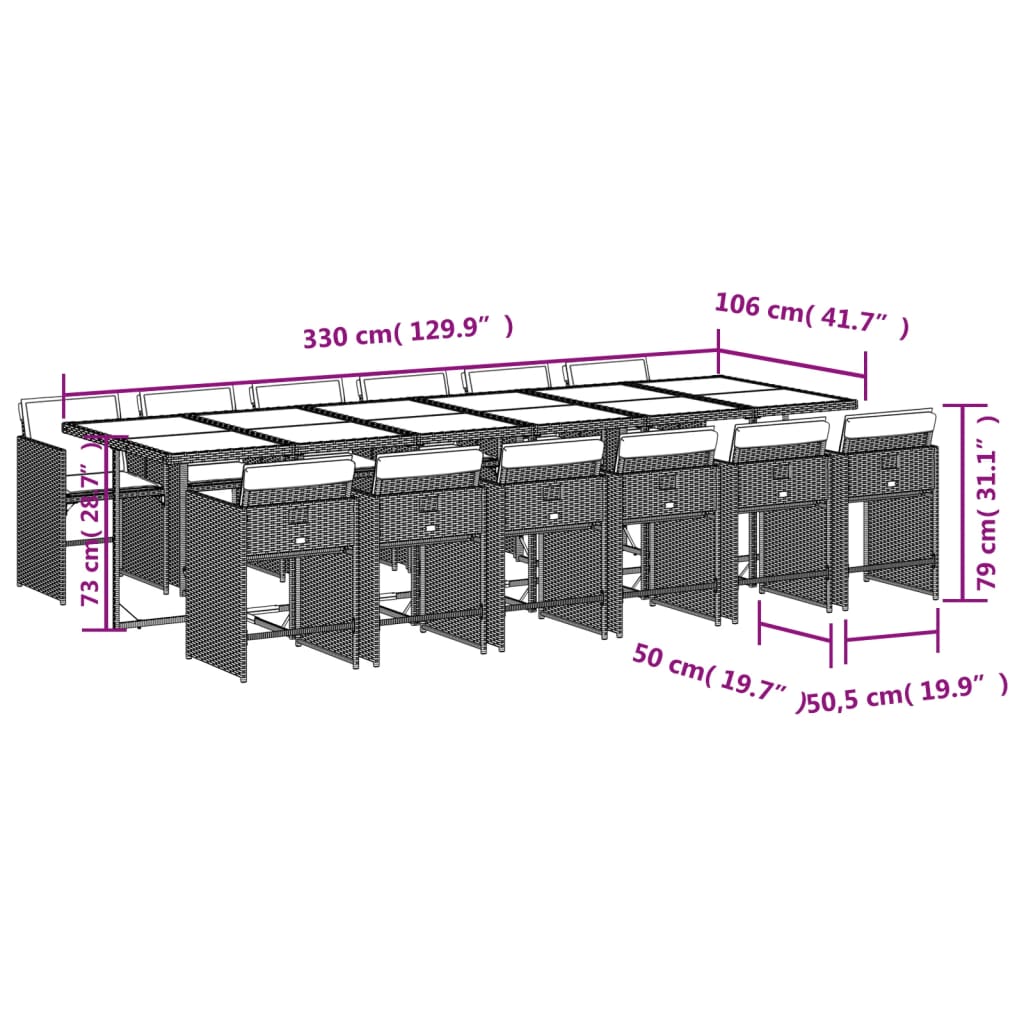 13-tlg. Garten-Essgruppe mit Kissen Beigemischung Poly Rattan