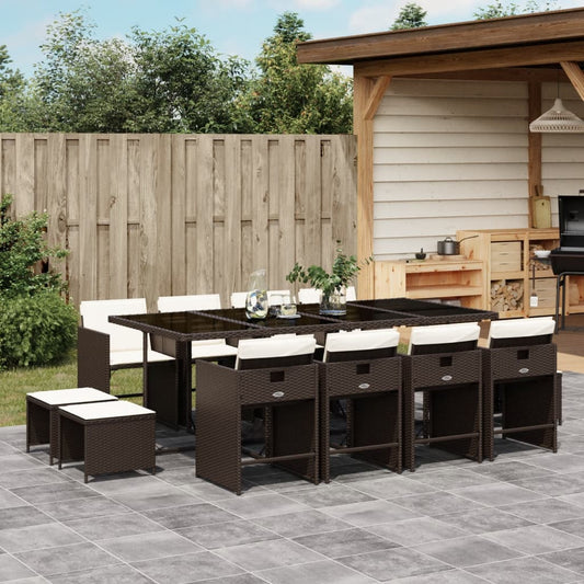 13-tlg. Garten-Essgruppe mit Kissen Braun Poly Rattan