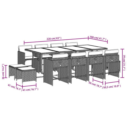 13-tlg. Garten-Essgruppe mit Kissen Beigemischung Poly Rattan