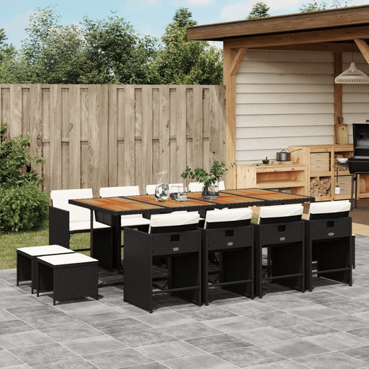 13-tlg. Garten-Essgruppe mit Kissen Schwarz Poly Rattan