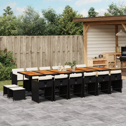 17-tlg. Garten-Essgruppe mit Kissen Schwarz Poly Rattan