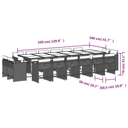 17-tlg. Garten-Essgruppe mit Kissen Beigemischung Poly Rattan