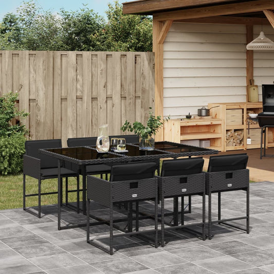 7-tlg. Garten-Essgruppe mit Kissen Schwarz Poly Rattan