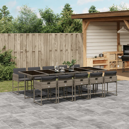 11-tlg. Garten-Essgruppe mit Kissen Grau Poly Rattan