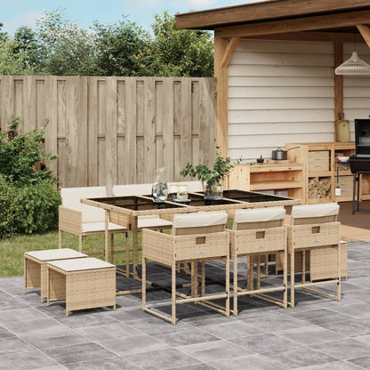 11-tlg. Garten-Essgruppe mit Kissen Beige Poly Rattan