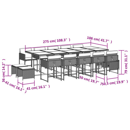 15-tlg. Garten-Essgruppe mit Kissen Braun Poly Rattan