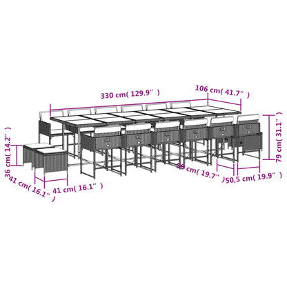 17-tlg. Garten-Essgruppe mit Kissen Schwarz Poly Rattan