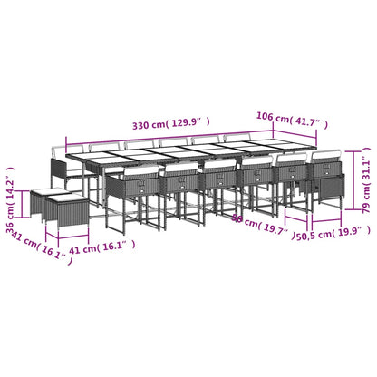 17-tlg. Garten-Essgruppe mit Kissen Braun Poly Rattan