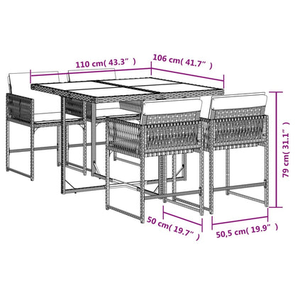 5-tlg. Garten-Essgruppe mit Kissen Braun Poly Rattan