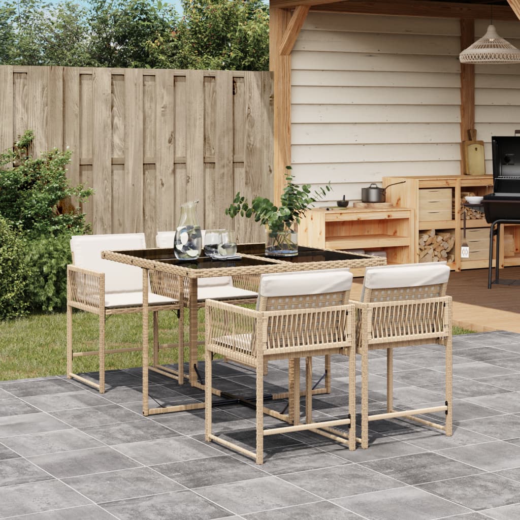 5-tlg. Garten-Essgruppe mit Kissen Beige Poly Rattan