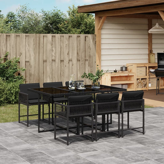 7-tlg. Garten-Essgruppe mit Kissen Schwarz Poly Rattan