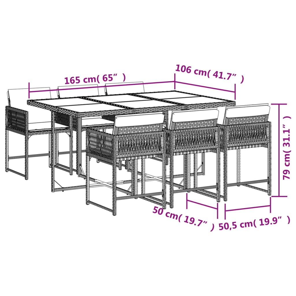 7-tlg. Garten-Essgruppe mit Kissen Beigemischung Poly Rattan