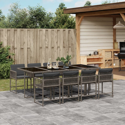 9-tlg. Garten-Essgruppe mit Kissen Grau Poly Rattan