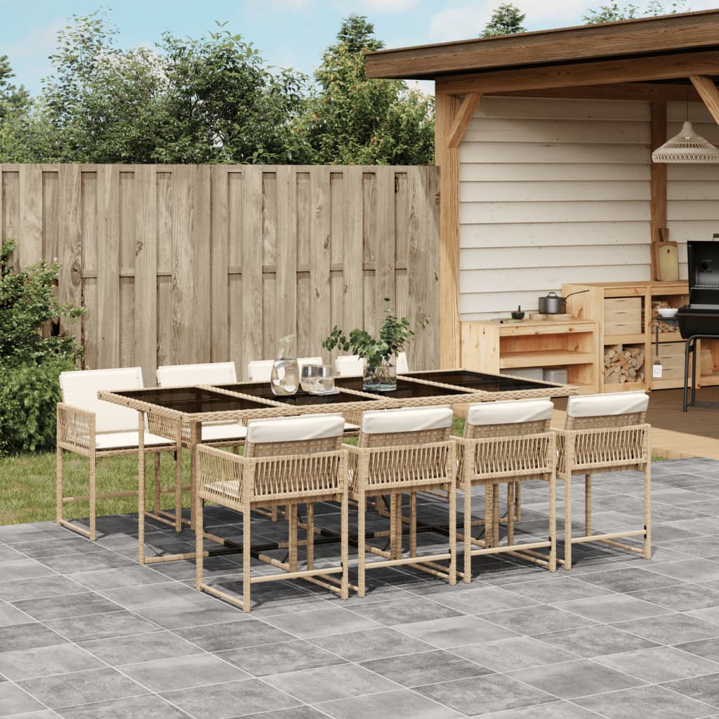 9-tlg. Garten-Essgruppe mit Kissen Beige Poly Rattan