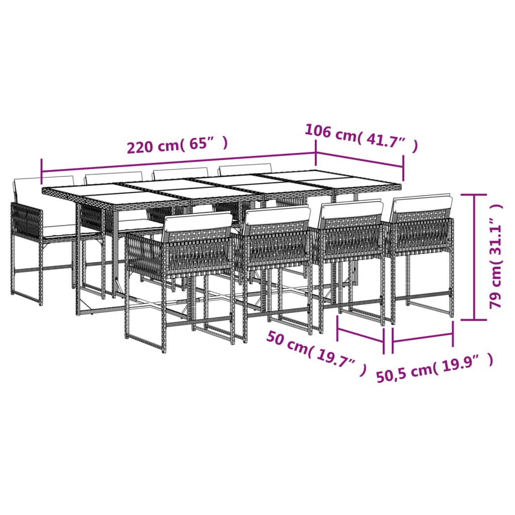 9-tlg. Garten-Essgruppe mit Kissen Grau Poly Rattan