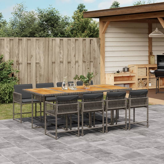 9-tlg. Garten-Essgruppe mit Kissen Grau Poly Rattan