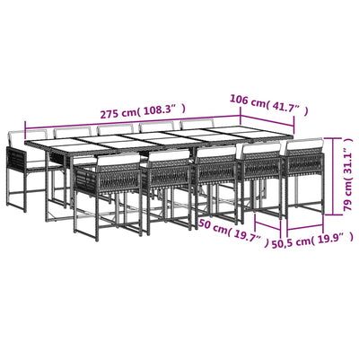 11-tlg. Garten-Essgruppe mit Kissen Grau Poly Rattan