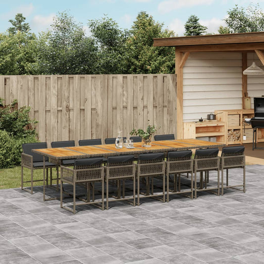 13-tlg. Garten-Essgruppe mit Kissen Grau Poly Rattan