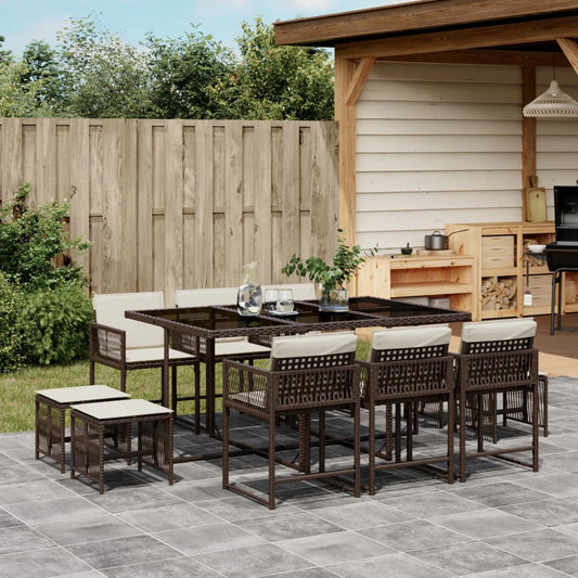 11-tlg. Garten-Essgruppe mit Kissen Braun Poly Rattan