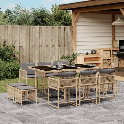 11-tlg. Garten-Essgruppe mit Kissen Beigemischung Poly Rattan