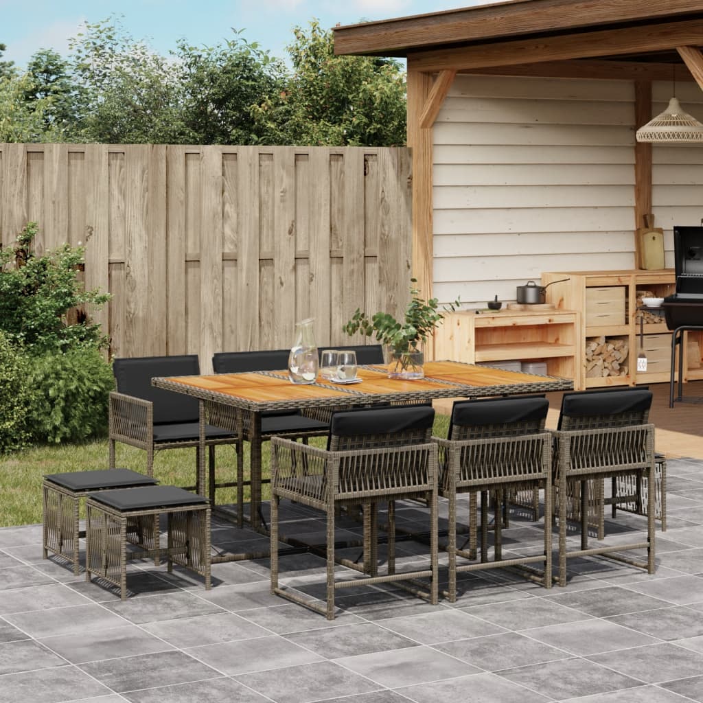 11-tlg. Garten-Essgruppe mit Kissen Grau Poly Rattan