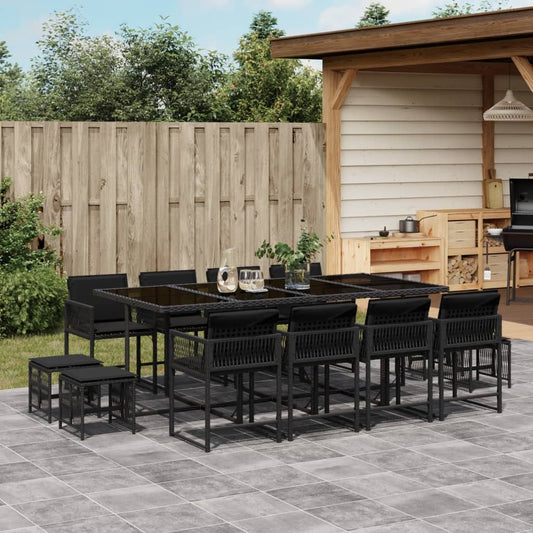 13-tlg. Garten-Essgruppe mit Kissen Schwarz Poly Rattan