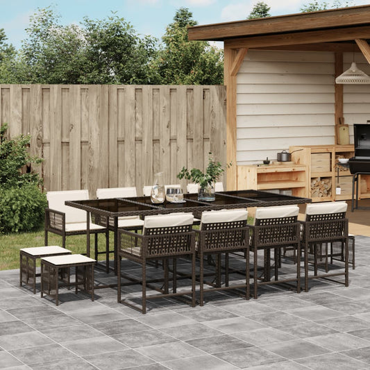 13-tlg. Garten-Essgruppe mit Kissen Braun Poly Rattan