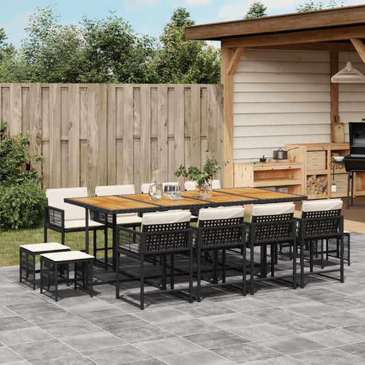 13-tlg. Garten-Essgruppe mit Kissen Schwarz Poly Rattan