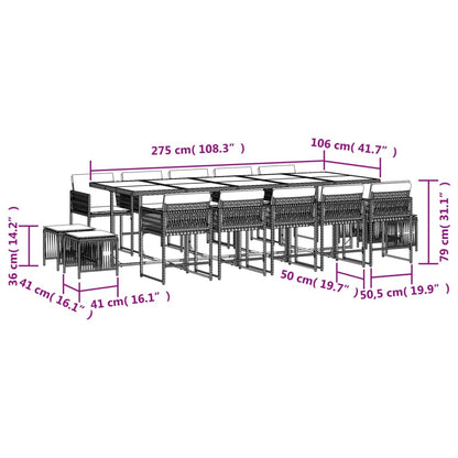 15-tlg. Garten-Essgruppe mit Kissen Beige Poly Rattan