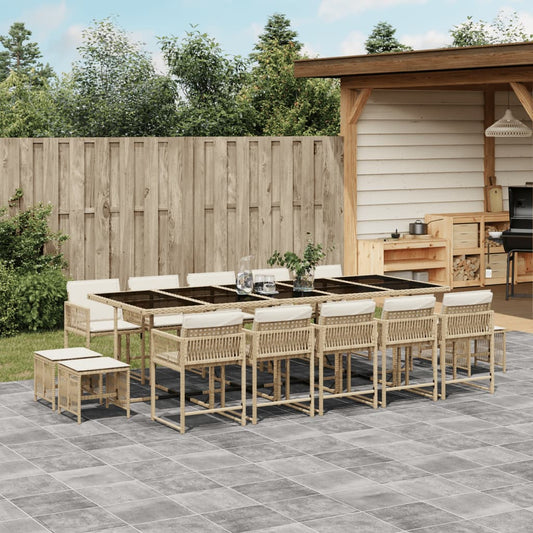 15-tlg. Garten-Essgruppe mit Kissen Beige Poly Rattan