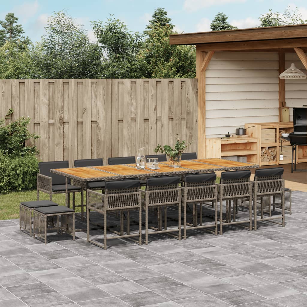 15-tlg. Garten-Essgruppe mit Kissen Grau Poly Rattan