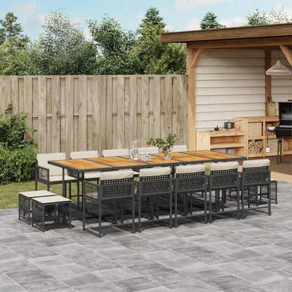 15-tlg. Garten-Essgruppe mit Kissen Schwarz Poly Rattan