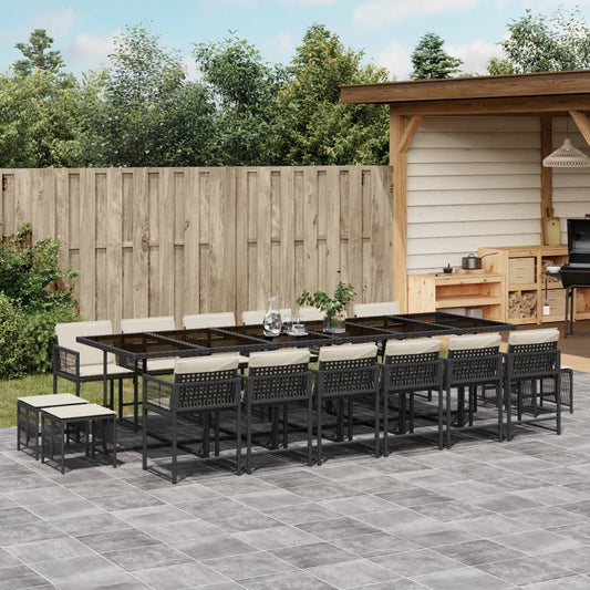 17-tlg. Garten-Essgruppe mit Kissen Schwarz Poly Rattan