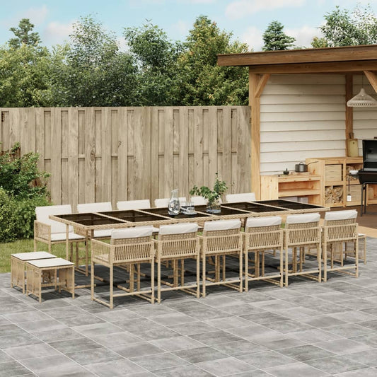 17-tlg. Garten-Essgruppe mit Kissen Beige Poly Rattan