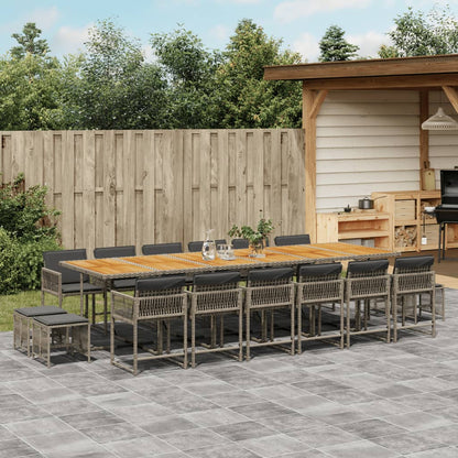 17-tlg. Garten-Essgruppe mit Kissen Grau Poly Rattan