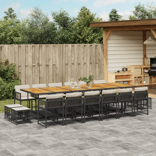 17-tlg. Garten-Essgruppe mit Kissen Schwarz Poly Rattan