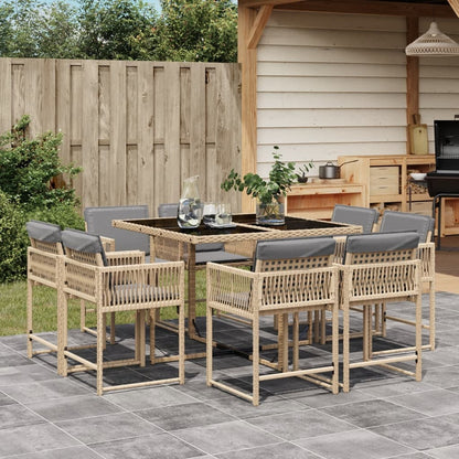 9-tlg. Garten-Essgruppe mit Kissen Beigemischung Poly Rattan