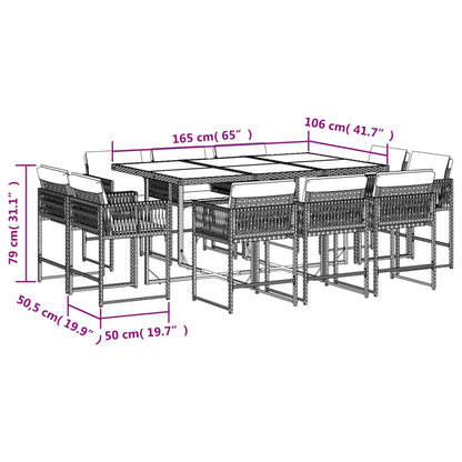 11-tlg. Garten-Essgruppe mit Kissen Beigemischung Poly Rattan