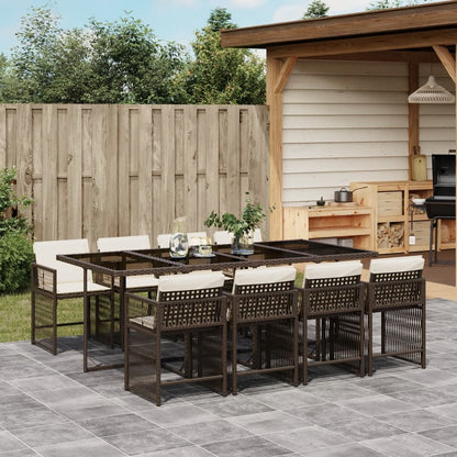 9-tlg. Garten-Essgruppe mit Kissen Braun Poly Rattan