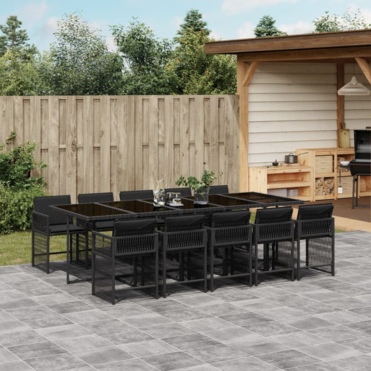 11-tlg. Garten-Essgruppe mit Kissen Schwarz Poly Rattan