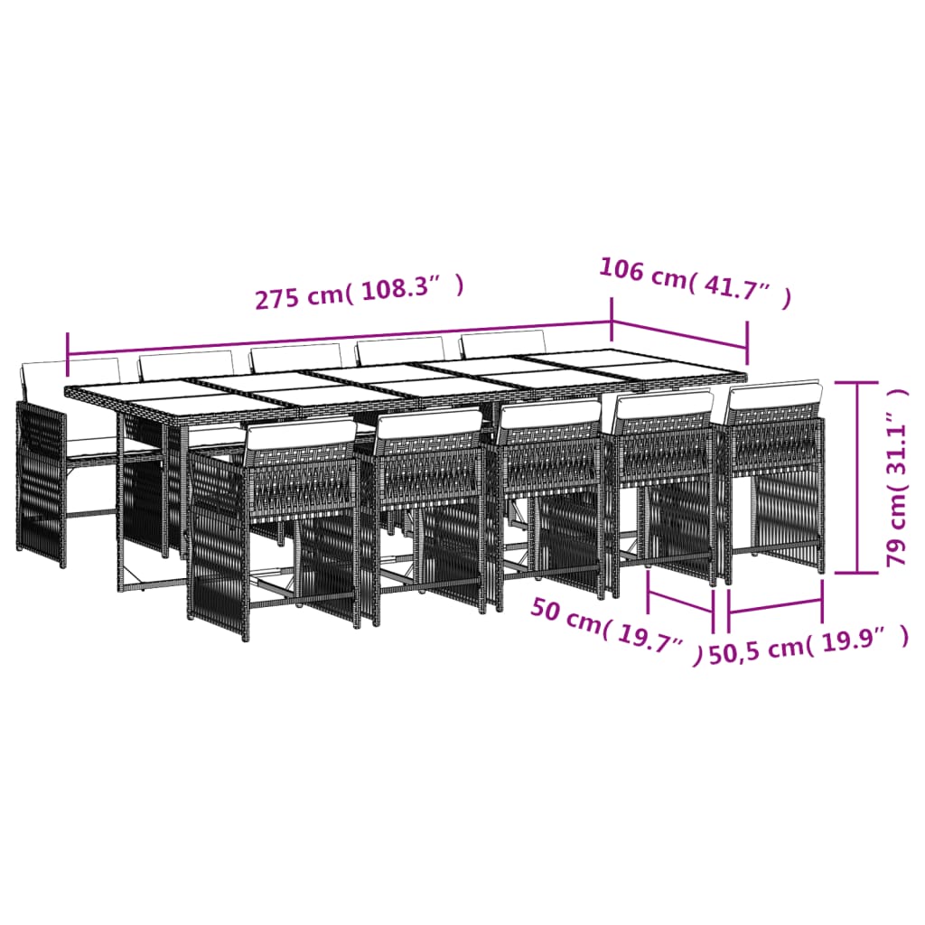 11-tlg. Garten-Essgruppe mit Kissen Beigemischung Poly Rattan