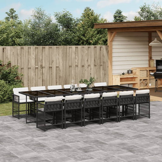 13-tlg. Garten-Essgruppe mit Kissen Schwarz Poly Rattan