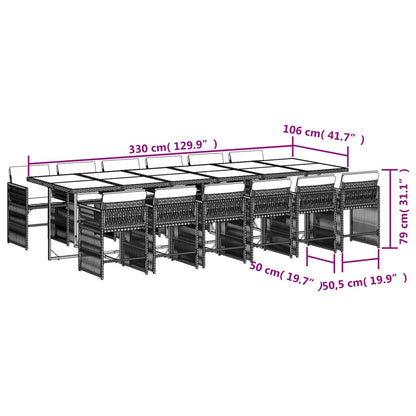 13-tlg. Garten-Essgruppe mit Kissen Schwarz Poly Rattan