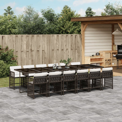 13-tlg. Garten-Essgruppe mit Kissen Braun Poly Rattan