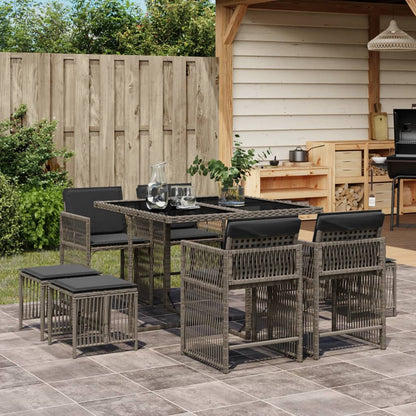 9-tlg. Garten-Essgruppe mit Kissen Grau Poly Rattan