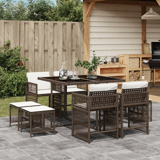 9-tlg. Garten-Essgruppe mit Kissen Braun Poly Rattan