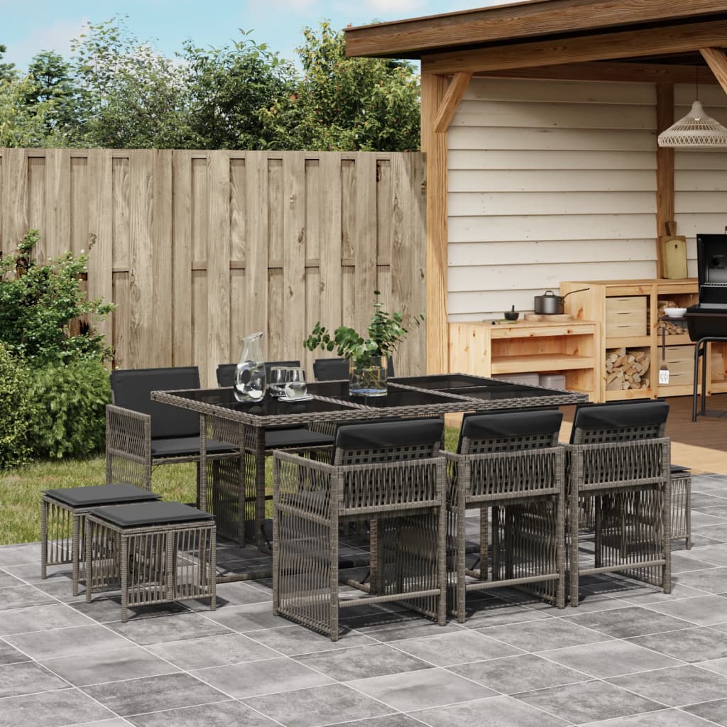 11-tlg. Garten-Essgruppe mit Kissen Grau Poly Rattan